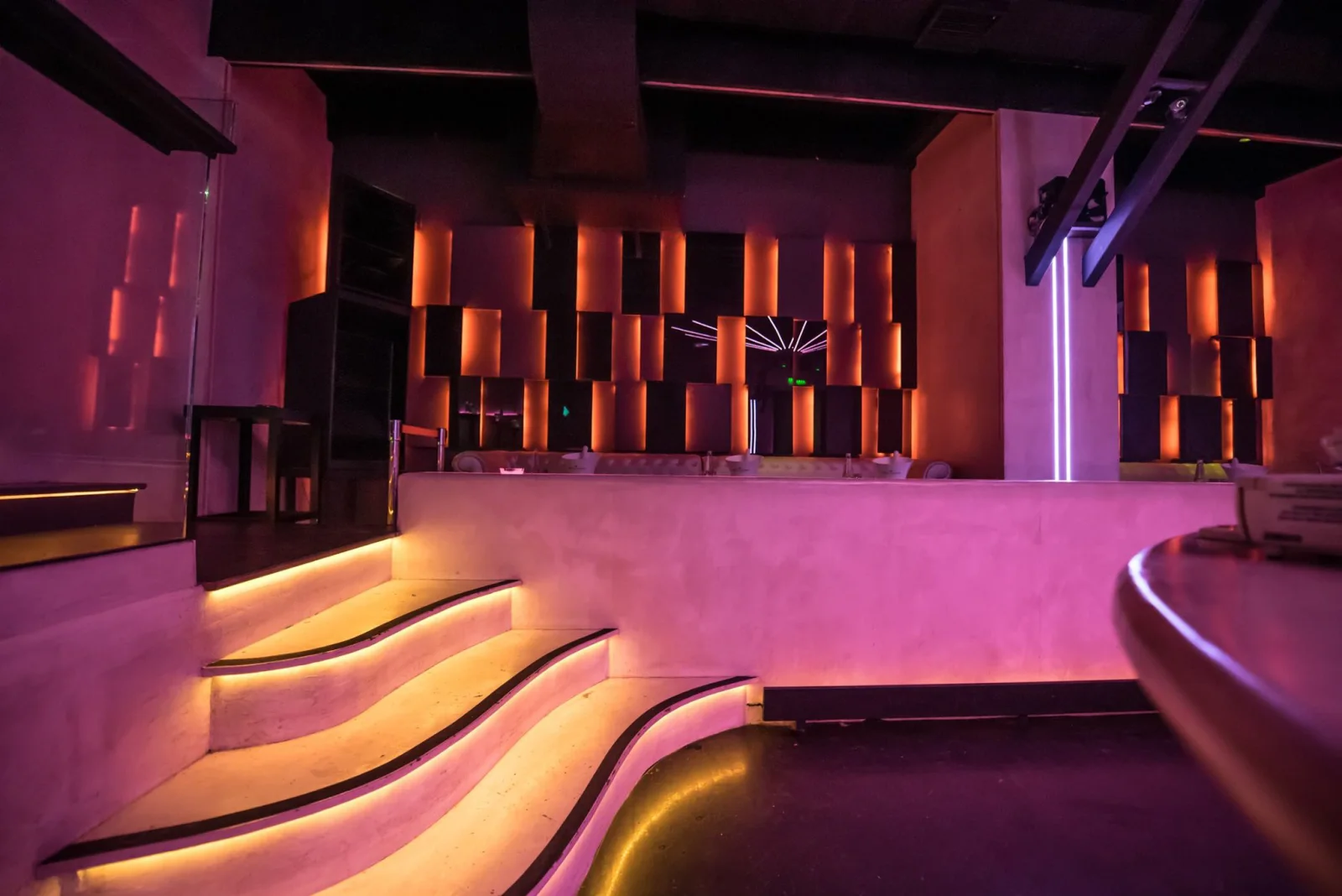 Interior photography — nightclub orange stairs — ORIA.FILMS
